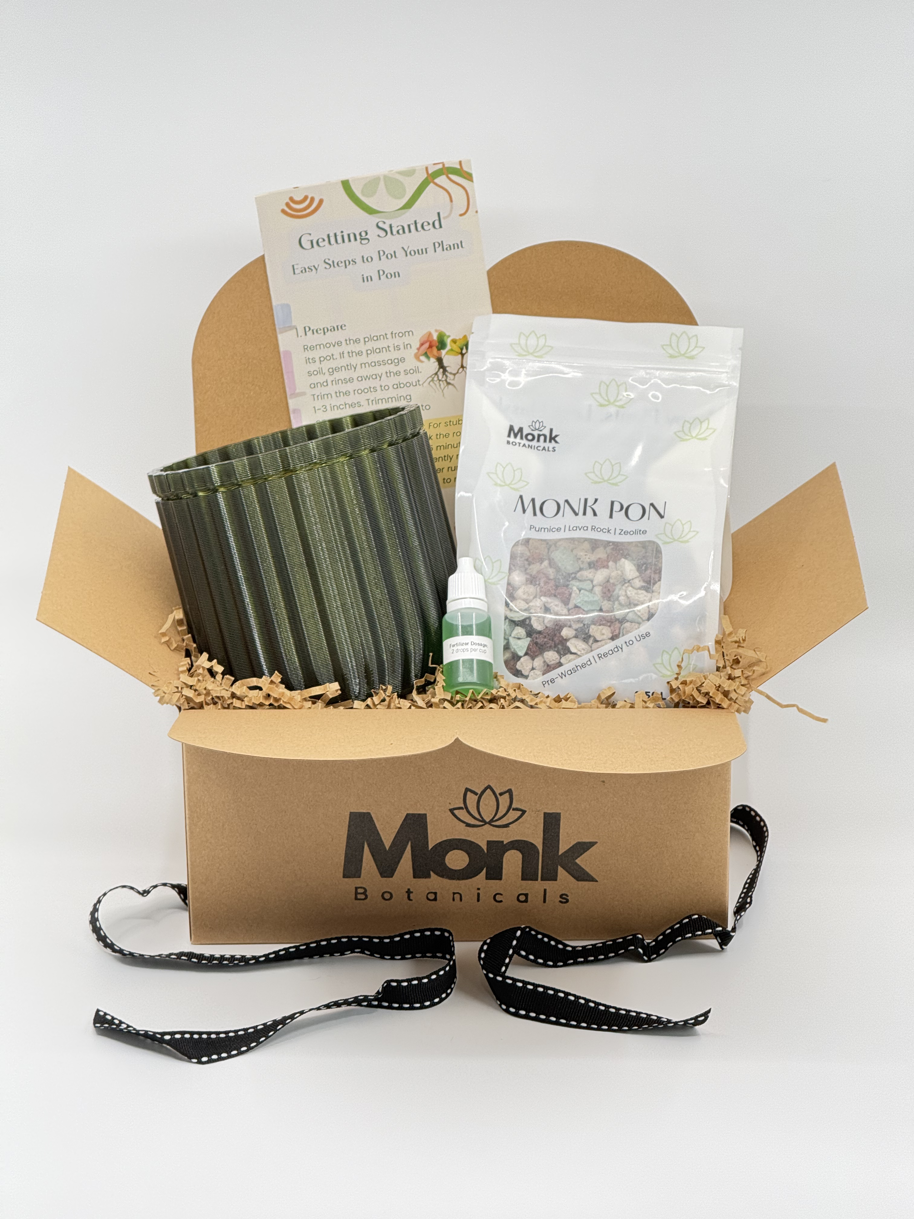 Monk Botanicals Semi-Hydro Starter Kit with a Classic planter, Pon mix, guide, and fertilizer sample